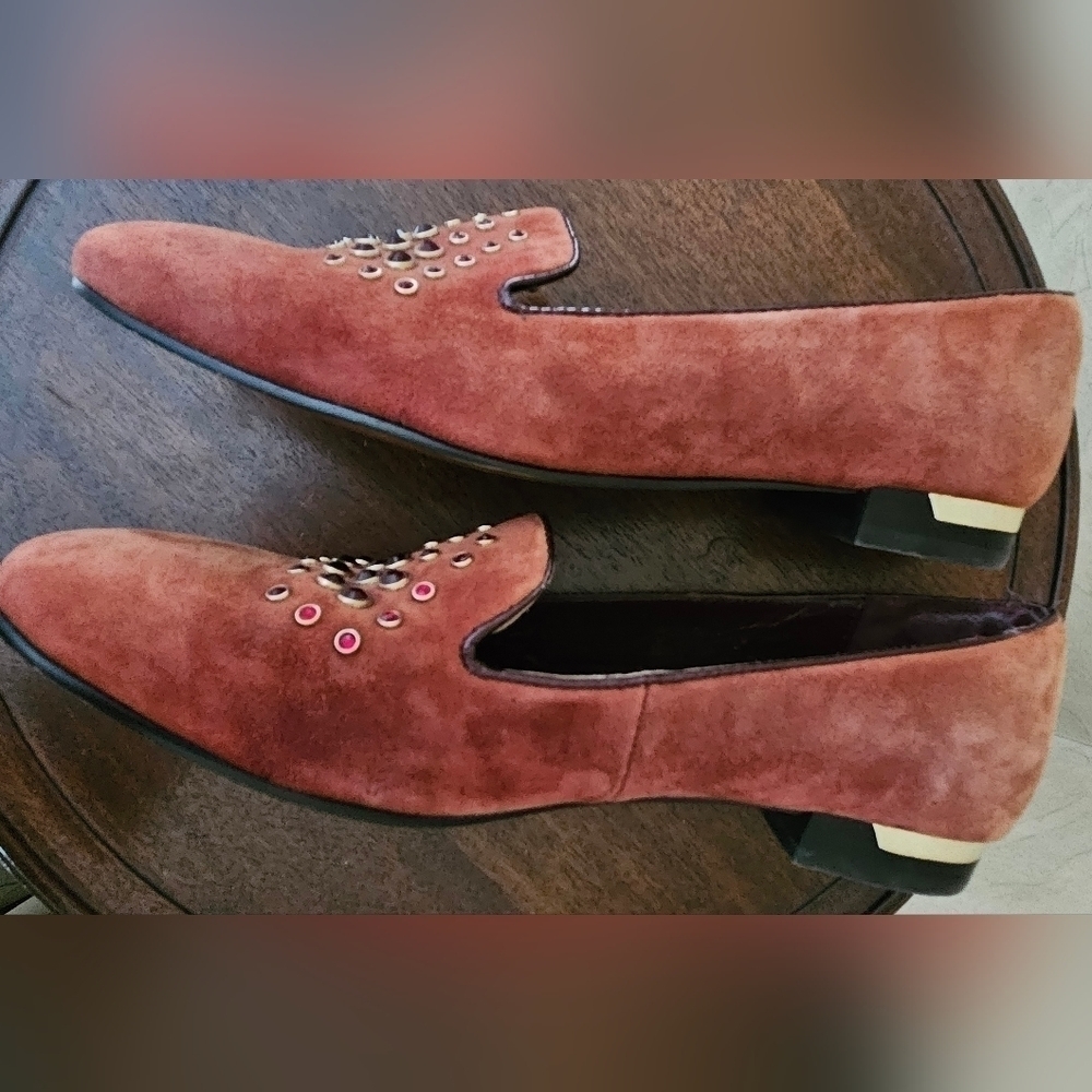 Isola Burgundy Genuine Suede Leather Red Stone Slip-on Flats Shoes-Size 6 - Picture 2 of 8